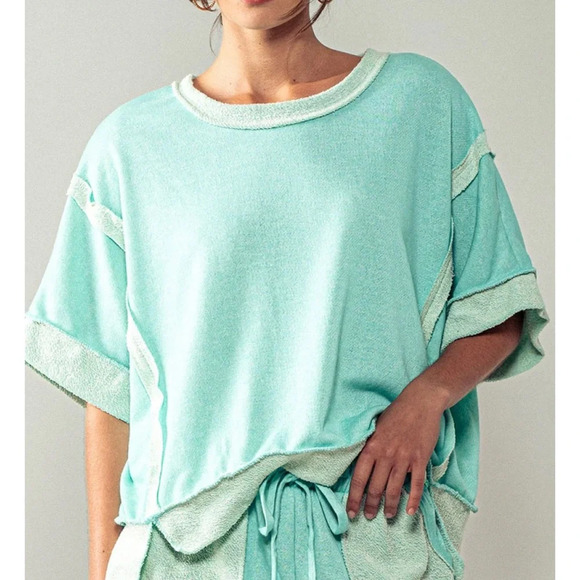 j.her  Reverse Stitch Color Block Top EUC L - Picture 1 of 6